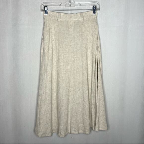 FRANK & OAK / oatmeal tan linen blend button front midi skirt / XS - Picture 2 of 7